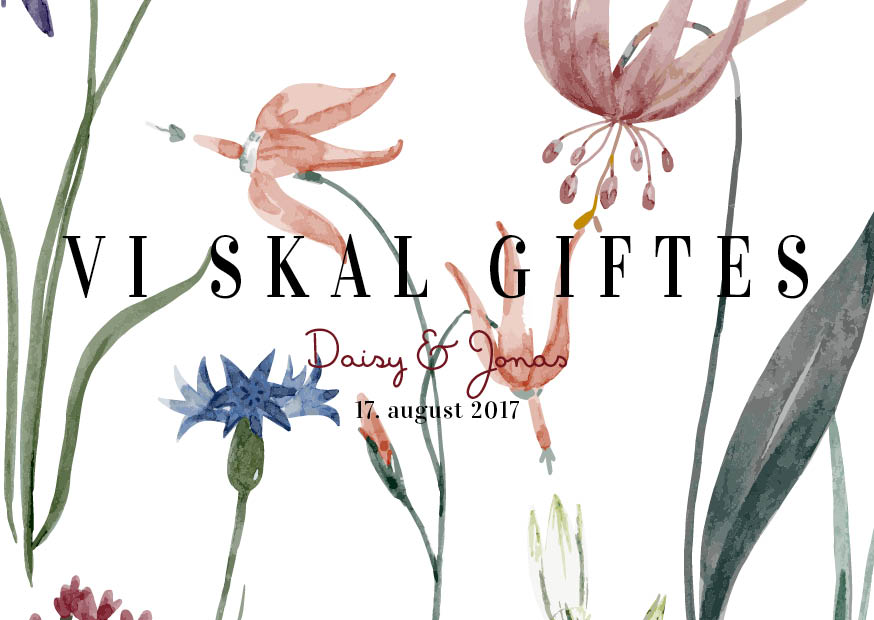 
                Funky og romantisk save the date til jeres sommerbryllup. Baggrunden består af blomster der blomstre sig op af kortet. En save the date er den perfekte måde til at sige til dine gæster at de skal sætte et kryds i kalenderen på jeres unikke dag. Til designet kommer også matchende elementer i form af invitation, velkomstskilt, salmehæfte, bordoversigt, menukort, drinkskort, takkekort mm. således I kan skabe en rød tråd for dagen.                